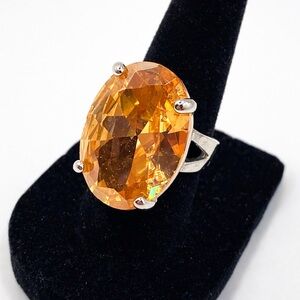 Champagne Crystal Statement Ring | Size 6 | Silver Tone Costume Jewelry